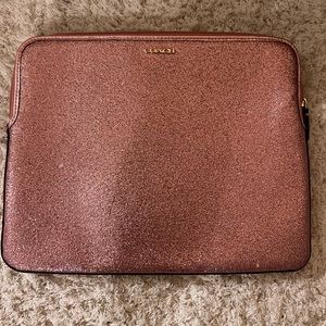 Coach tablet case and apple pen. Pink sparkle case with gold hardware.